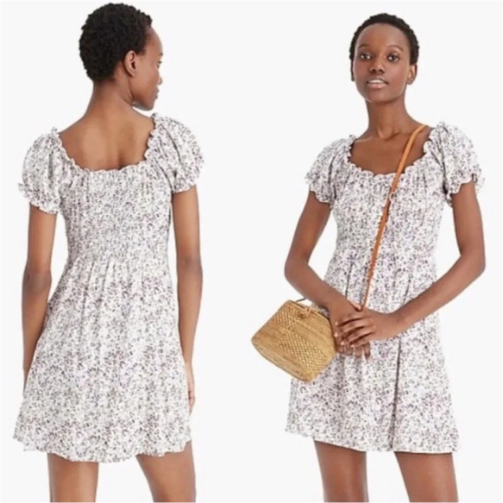 J. Crew Floral Mini Peasant Dress Size 6 with Puff Sleeves
